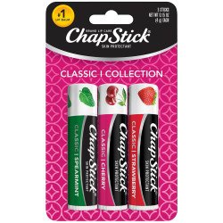ChapStick Lip Care Set, Classic Collection 3-Pack  Spearmint, Cherry, and Strawberry Lip Balm, 0.15 Oz Ea 